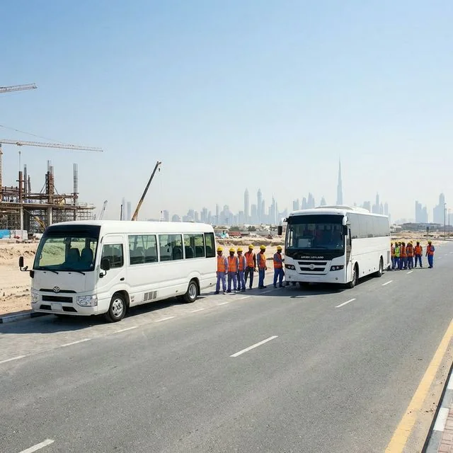 Company Labour Camp Transport UAE — Coaster & Ashok Leyland